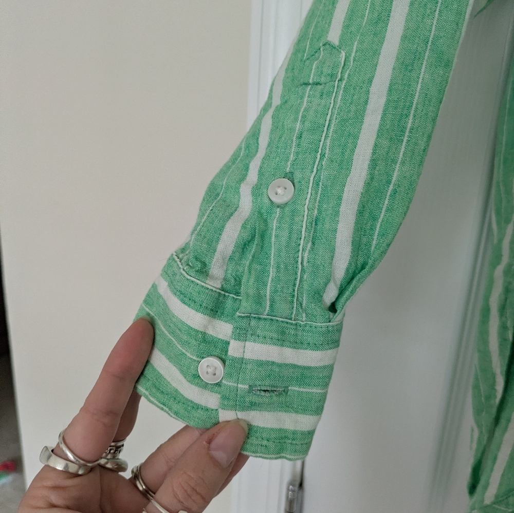 Aerie Linen Green Striped Button-Down Cover-up S - Picture 5 of 10